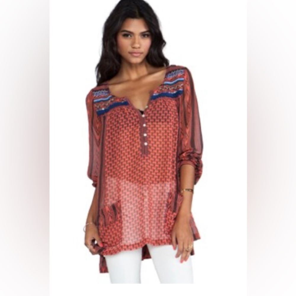 Free People Feather in the Wind Top in Blood Orange XS